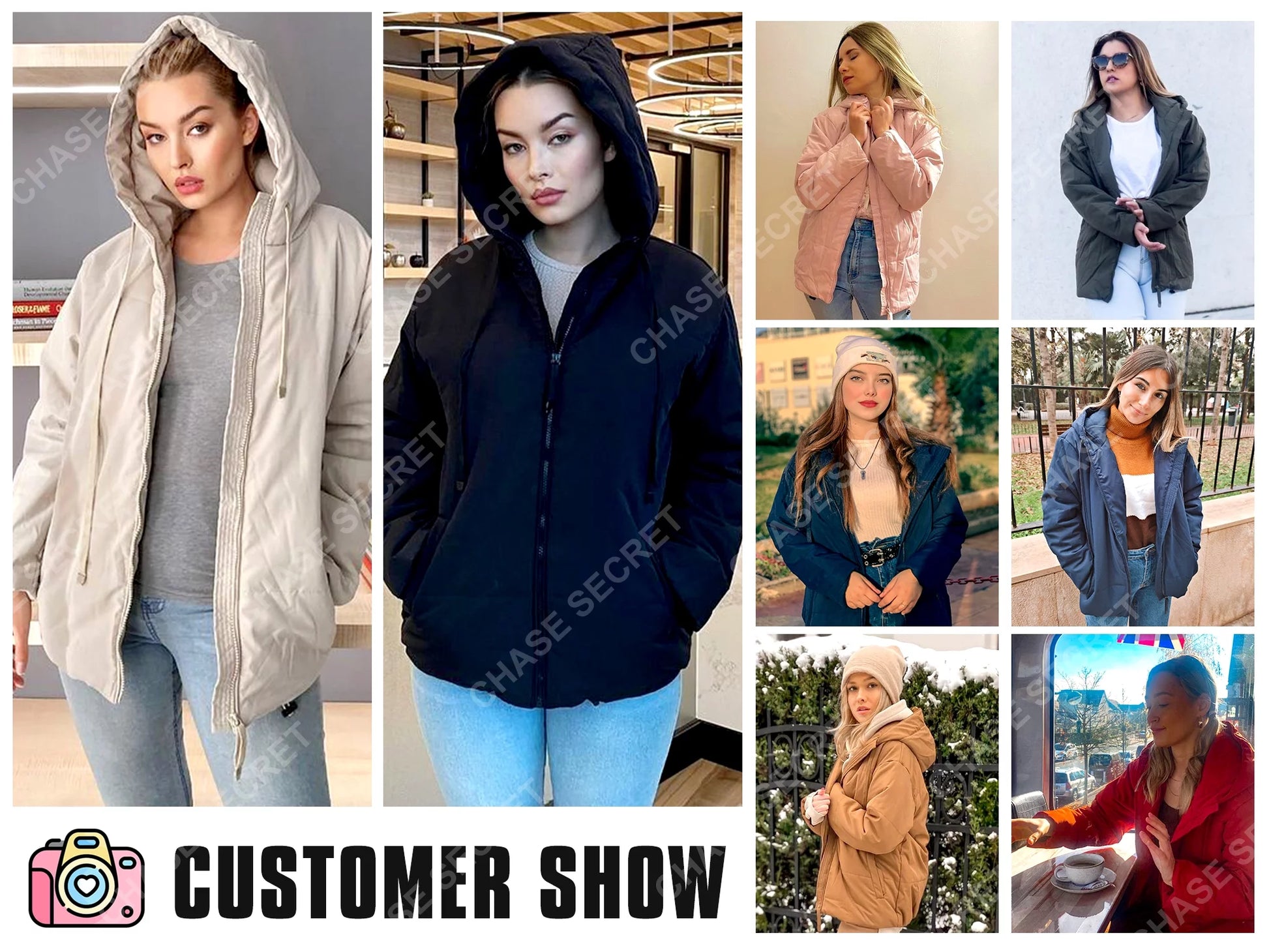 Womens Full Zipper Hooded Puffer Jacket Short Coat with Pockets plus Size