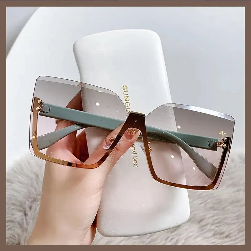 New European and American Style Half-Frame Metal Sunglasses Fashion Slim Women'S Sunglasses Anti-Uv Glasses