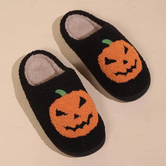 Cotton Fluffy Slippers Home Cartoon Pumpkin Platform Plush Slides Couple 2024 Funny Halloween Casual Designer Shoes Women Indoor